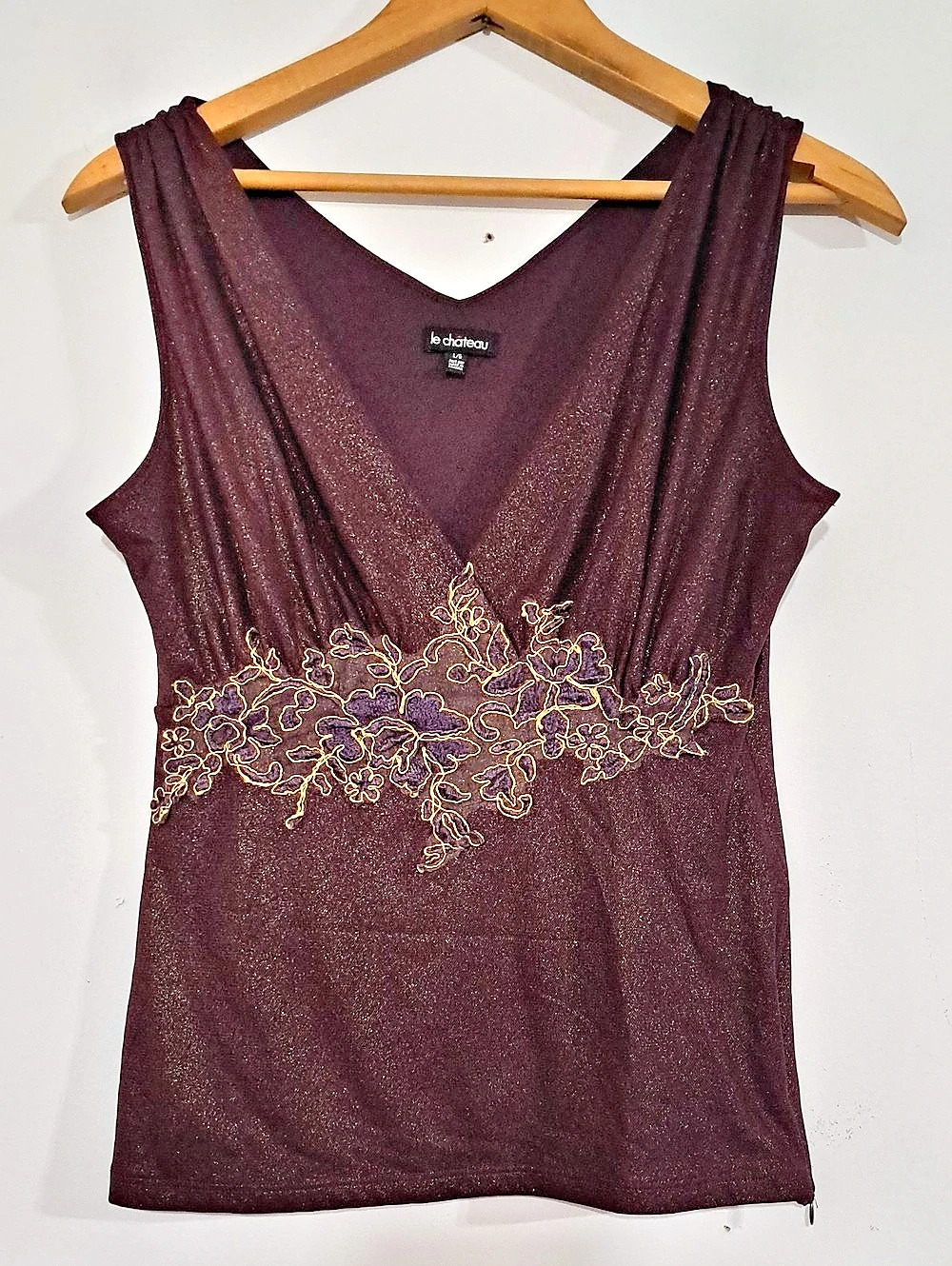 Le Chateau Vintage Embroidered Tank Top in Purple Size Medium Like New